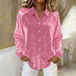 Long Sleeve Turn-down Collar Button Shirts - pink