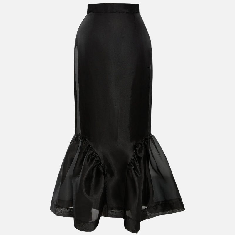 Black Structured Organza Mermaid Maxi Skirt