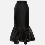 Black Structured Organza Mermaid Maxi Skirt