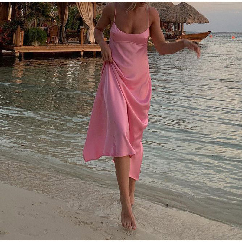 Elegant Sleeveless Midi Dresses - pink