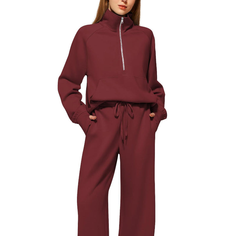 Half Zip Long Sleeve Sweatshirt And Wide Leg Pants Set