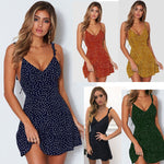 Polka Dot Bow-Strap Ruched-Waist Mini Dress