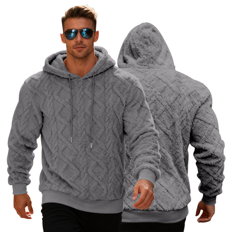 Plush Long-sleeved Pullover Fleece Hoodie - grey