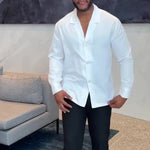 White Long -Sleeve Notch-lapel Button-down Shirt
