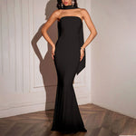 Elegant Strapless Ribbon-Trimmed Evening Gown - black