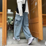Straight-Leg Casual Loose Cropped Jeans - blue
