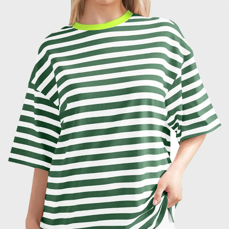 Casual Striped Quarter Sleeve T - Shirt - runwayfashionista.com