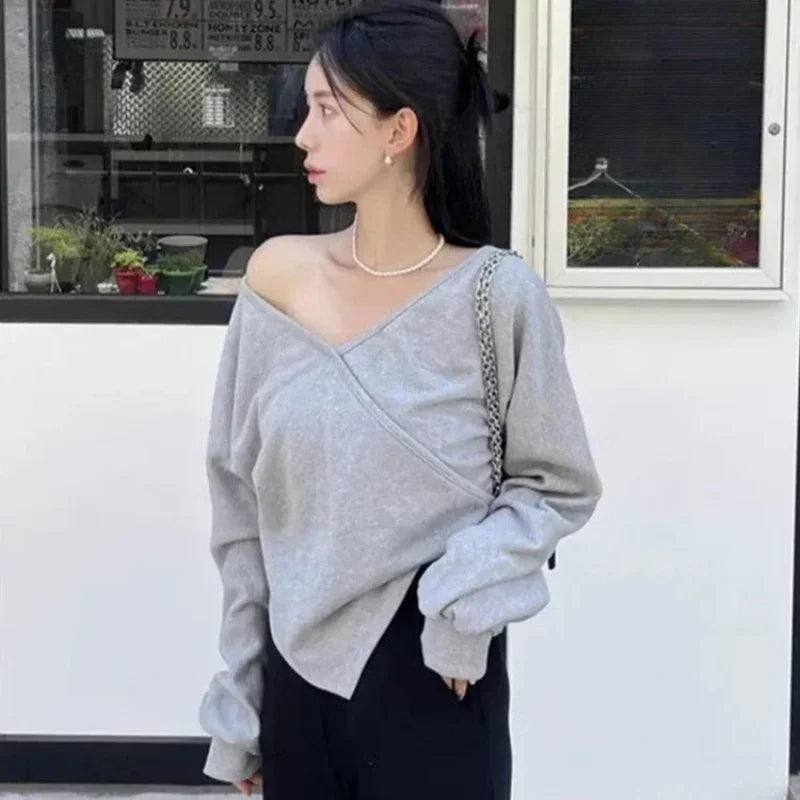 V-neck Off Shoulder Hoodie