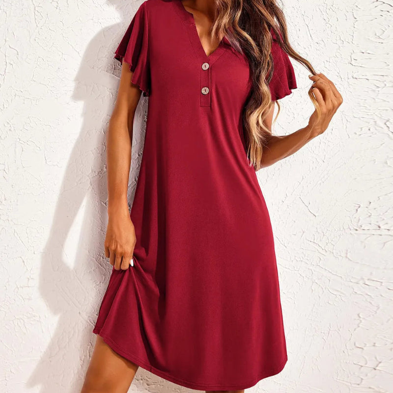 Short Sleeved V-neck Dress - runwayfashionista.com