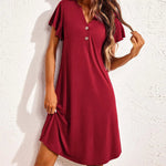 Short Sleeved V-neck Dress - runwayfashionista.com