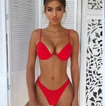Underwire Push-Up Bikini Set With High-Cut Bottom - red