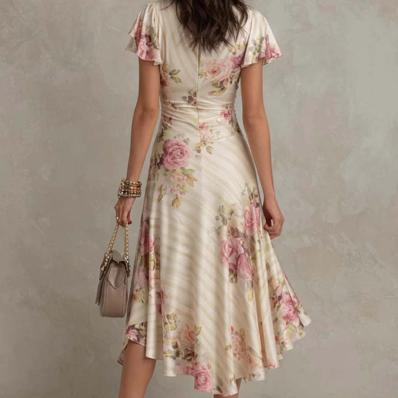 Floral Flutter-Sleeve Midi Dress