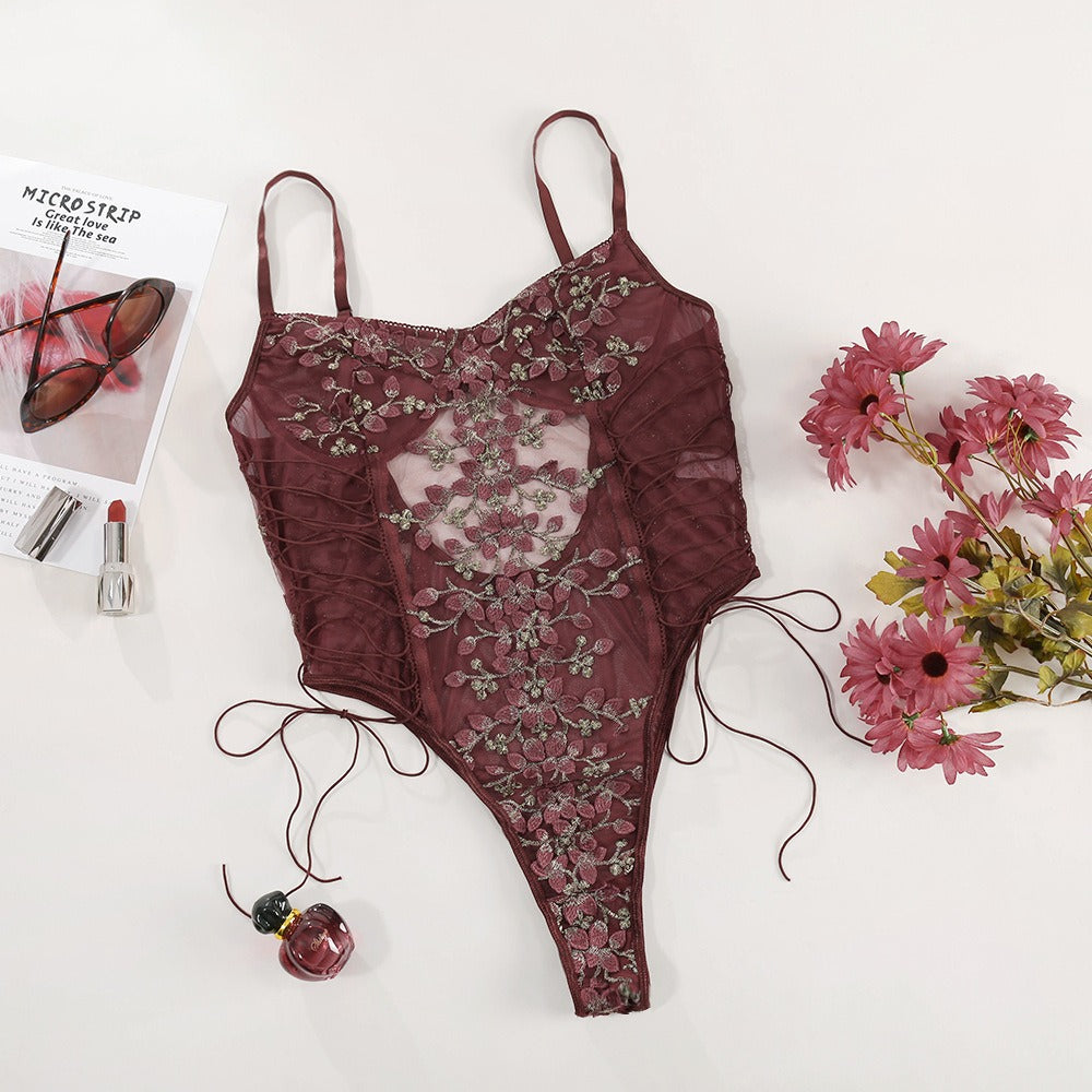 Lingerie Flower Embroidery Lace-Up Perspective - runwayfashionista.com