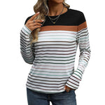 Striped Round Neck Long Sleeve T-Shirt - runwayfashionista.com