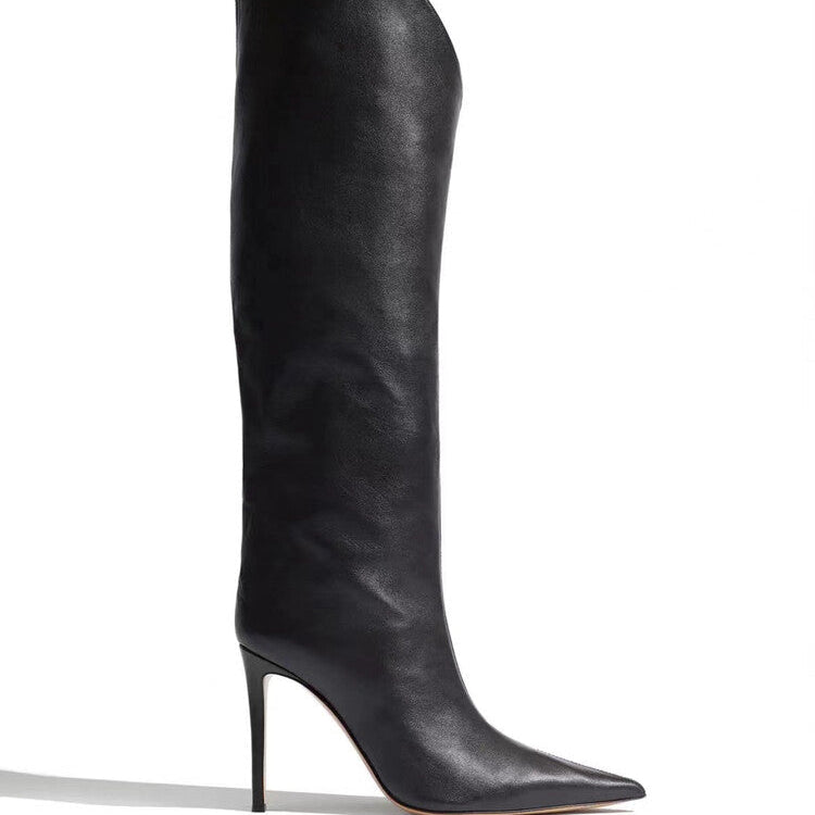 Pointed Toe Silk Satin Knee Thigh Boots