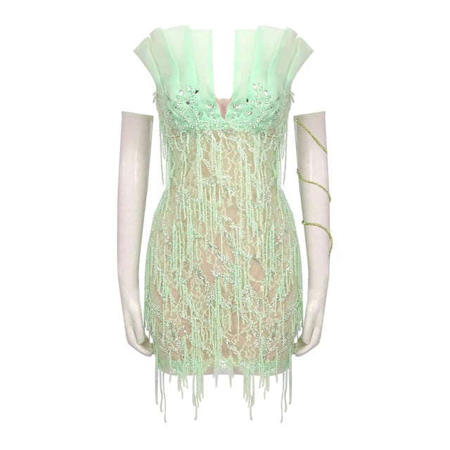 Beaded fringe strapless dress - runwayfashionista.com