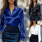 V-neck Long-sleeved Shirt - blue