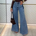 Trendy Light Blue High - Waisted Flared Jeans