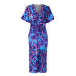 Puffed Short Sleeve Midi Dress - blues
