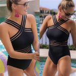Striped Backless One-Piece Monokini - black