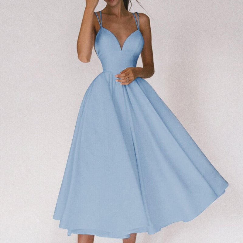 Sexy V-neck Suspender Midi Dress