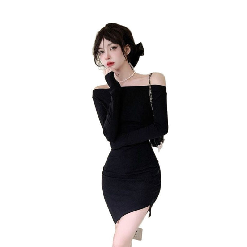 Seductive Off-Shoulder Long Sleeve Mini Dress