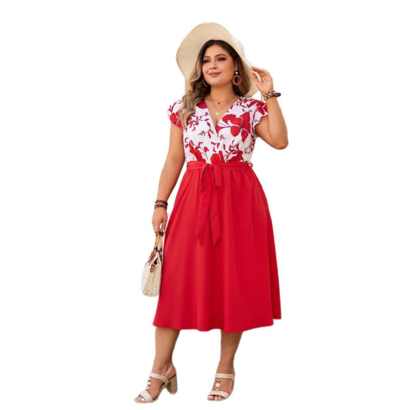 Bold Red Patchwork Midi Dress for Curves!
