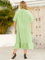 Plus Size Frill Heart Striped Half Sleeve Dress - Light Green - runwayfashionista.com