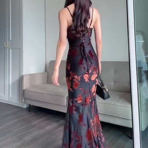 Flocked Strappy Maxi Dress