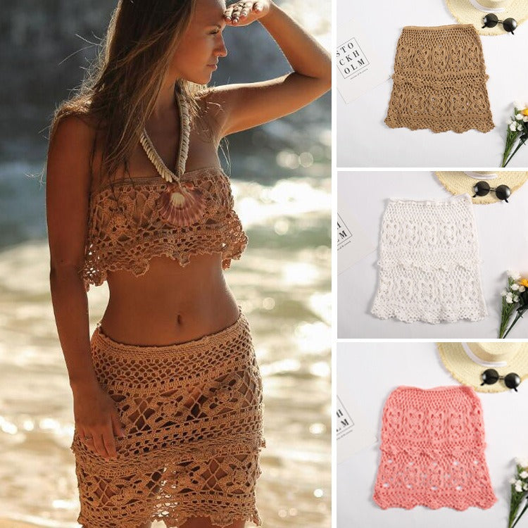 Hollow Knitted Half Wrap Skirt - runwayfashionista.com