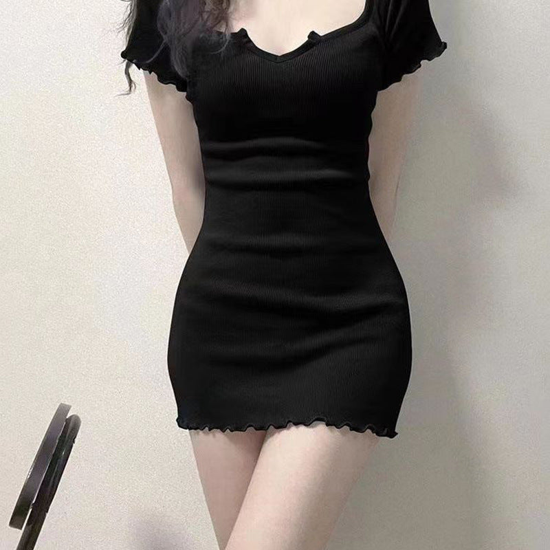 U-Neck Slim Fit Bodycon Mini Dress - black