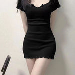 U-Neck Slim Fit Bodycon Mini Dress - black