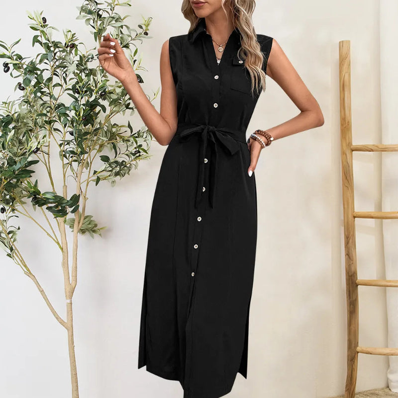 Button Up Sleeveless Midi Dress - runwayfashionista.com