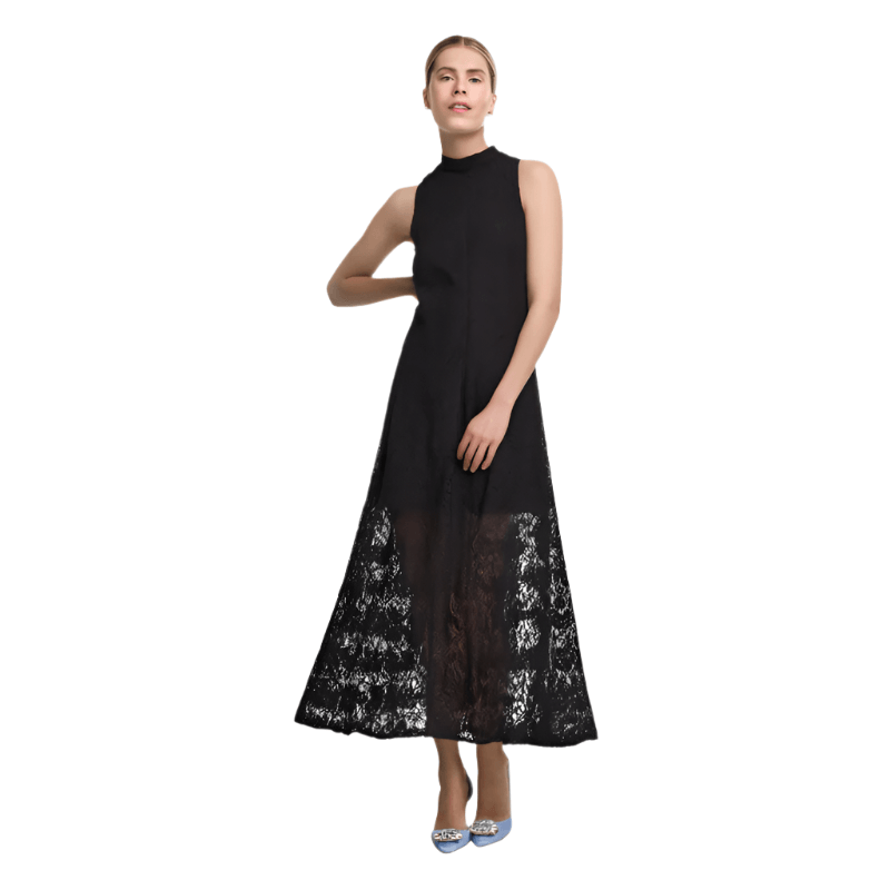 High Neck Retro Laced Flared Dress
