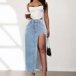 High Rise Slit Denim Skirt