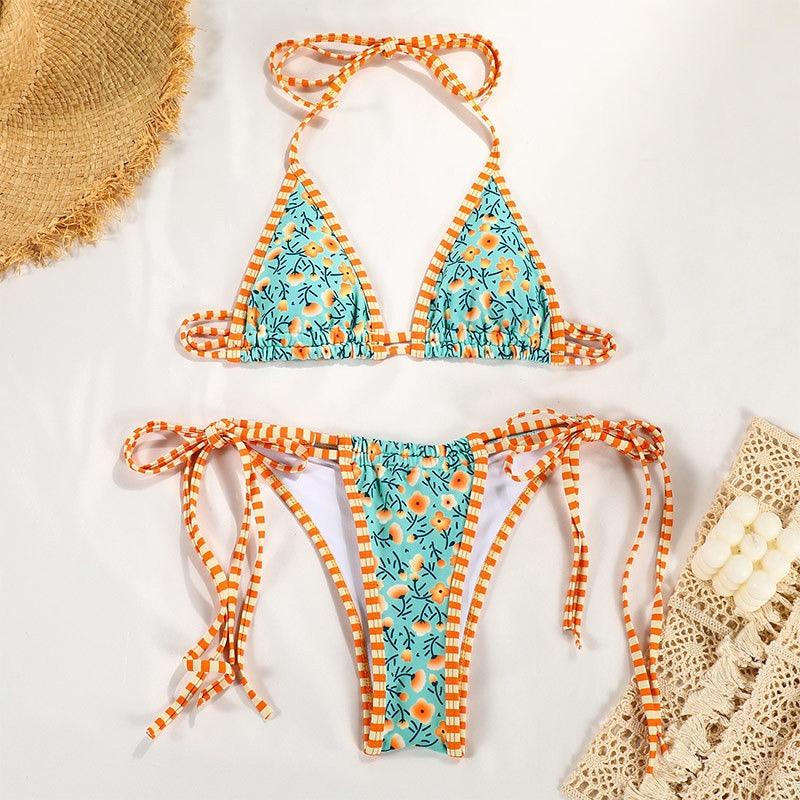 Contrasting Print Strap Sexy Bikini - runwayfashionista.com