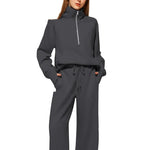 Half Zip Long Sleeve Sweatshirt And Wide Leg Pants Set