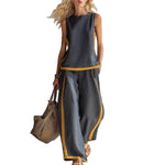 Round-neck Sleeveless Vest Top And High-waist Wide-leg Pants - grey