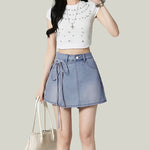 Two-Piece A-Line Denim Skirt Shorts