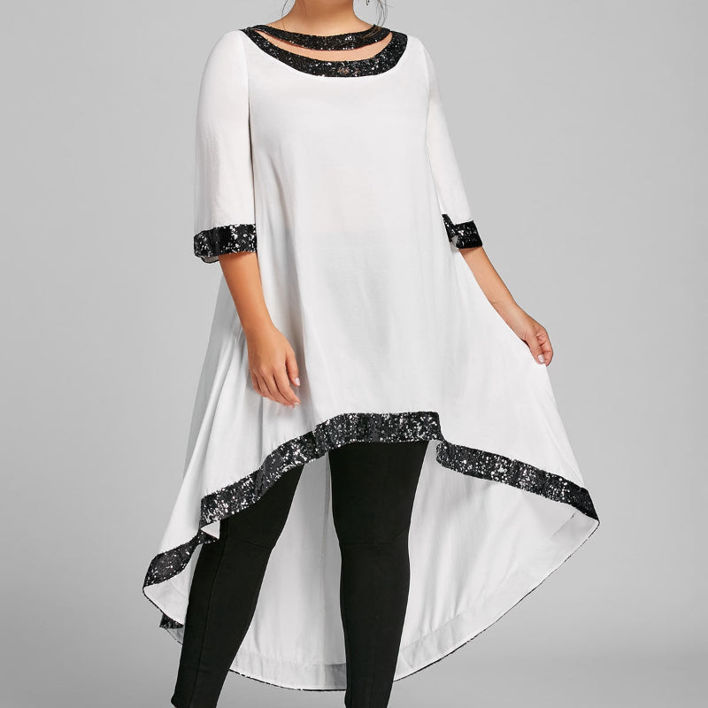 Glamorous Plus Size Sequined Dip Hem Dress