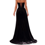 Crystal Starburst Halter Velvet Mermaid Gown with High Slit