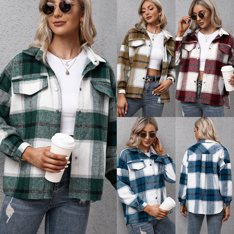 Long sleeved plaid top loose casual shirt - runwayfashionista.com