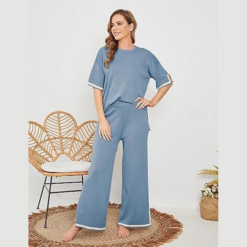 Knitted Sweater Wide Leg Pants Set - runwayfashionista.com