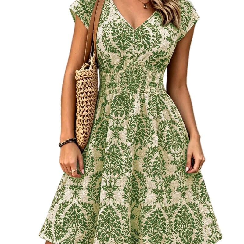 Vintage Damask Floral Mini Dress green