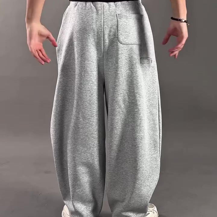 Light Grey Heavyweight Cotton Blend 3D Wide-Leg Sweatpants