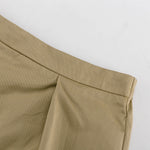 Khaki Oversized Sleeveless Peak-Lapel Exaggerated-Shoulder Asymmetric Hem Blazer & High-Waist Pleated Shorts Co-ord Set