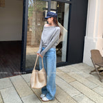 Trendy Slim-Fitting Off-Shoulder Top - grey