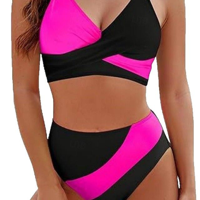 Contrast Color High Waist Tied Sexy Two-Piece Swimsuit