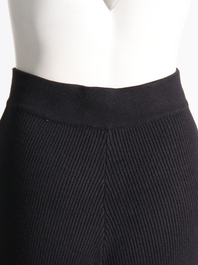 High Waist Silhouette Knitted Fleece Covering Pants - runwayfashionista.com