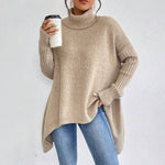 Irregular Turtleneck Sweater: Modern Intellectual Style - beige